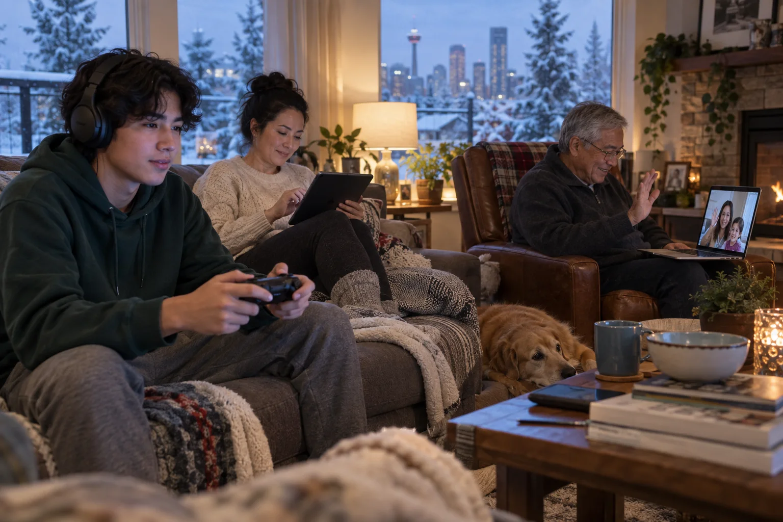 Busy family internet planning in a Canadian home